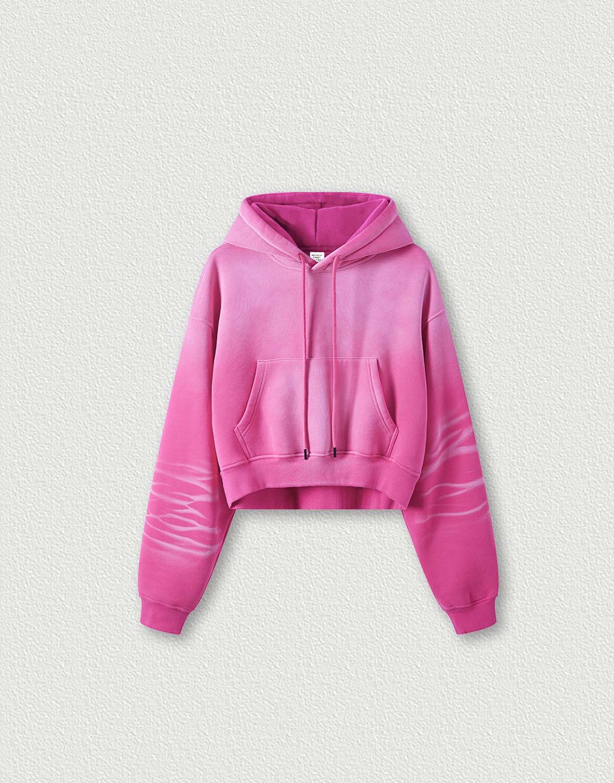 Women's Solid Color Fleece-Lined Hooded Cropped Sweatshirt-wh281-1